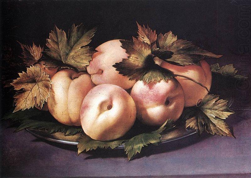 Metal Plate with Peaches and Vine Leaves, FIGINO, Giovanni Ambrogio